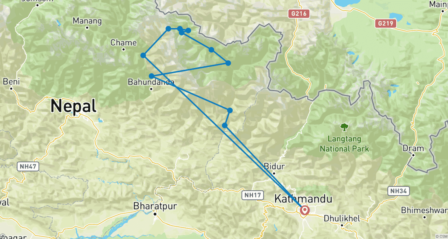 Manaslu Circuit Trek 13 Daysのルートマップ
