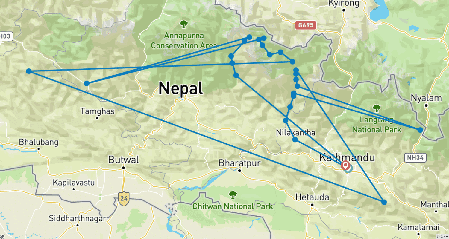 Mapa trasy: Manaslu Circuit Trek 15 Dni