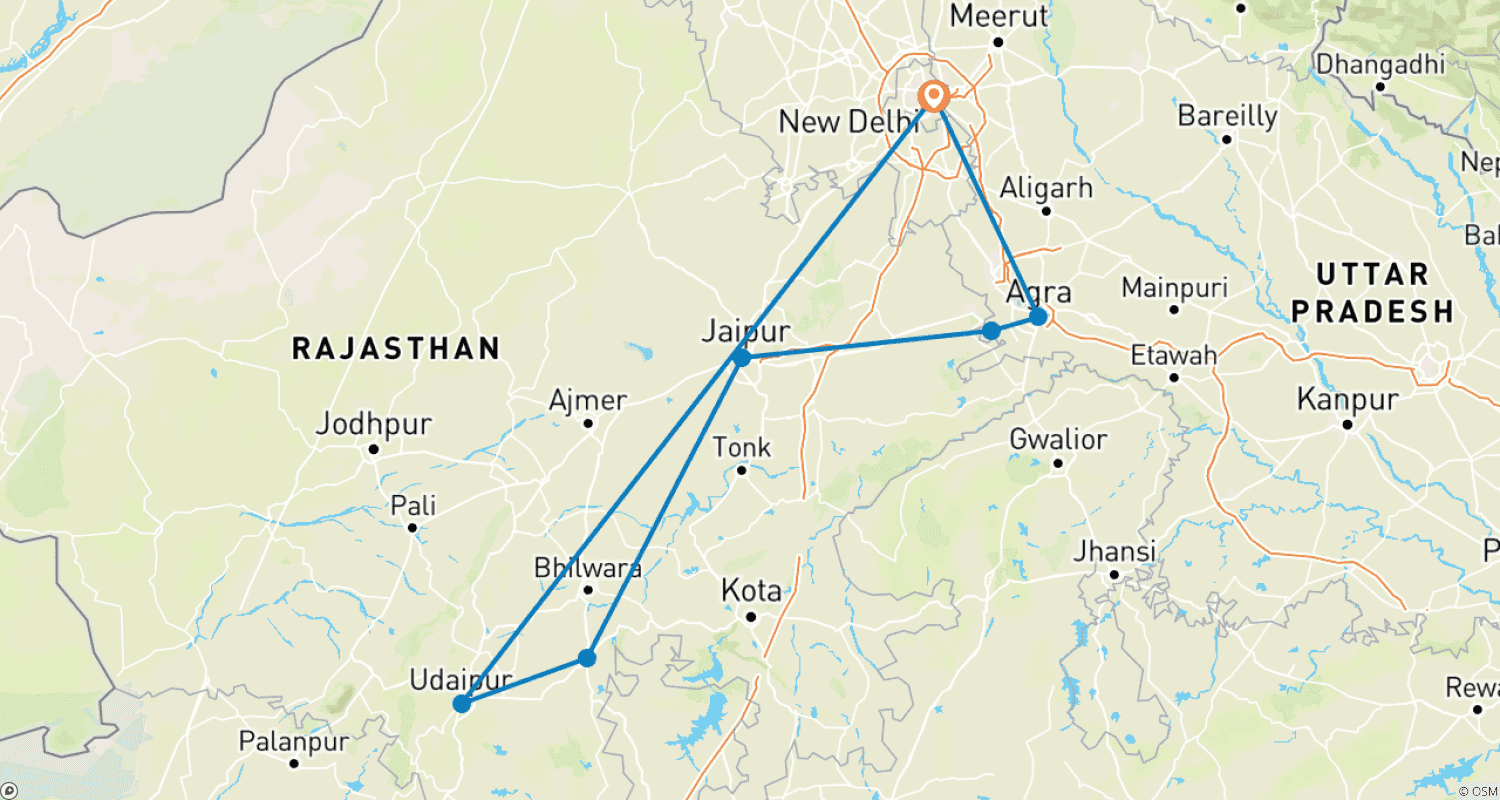 Mapa do percurso de India Tour with Luxury Hotels