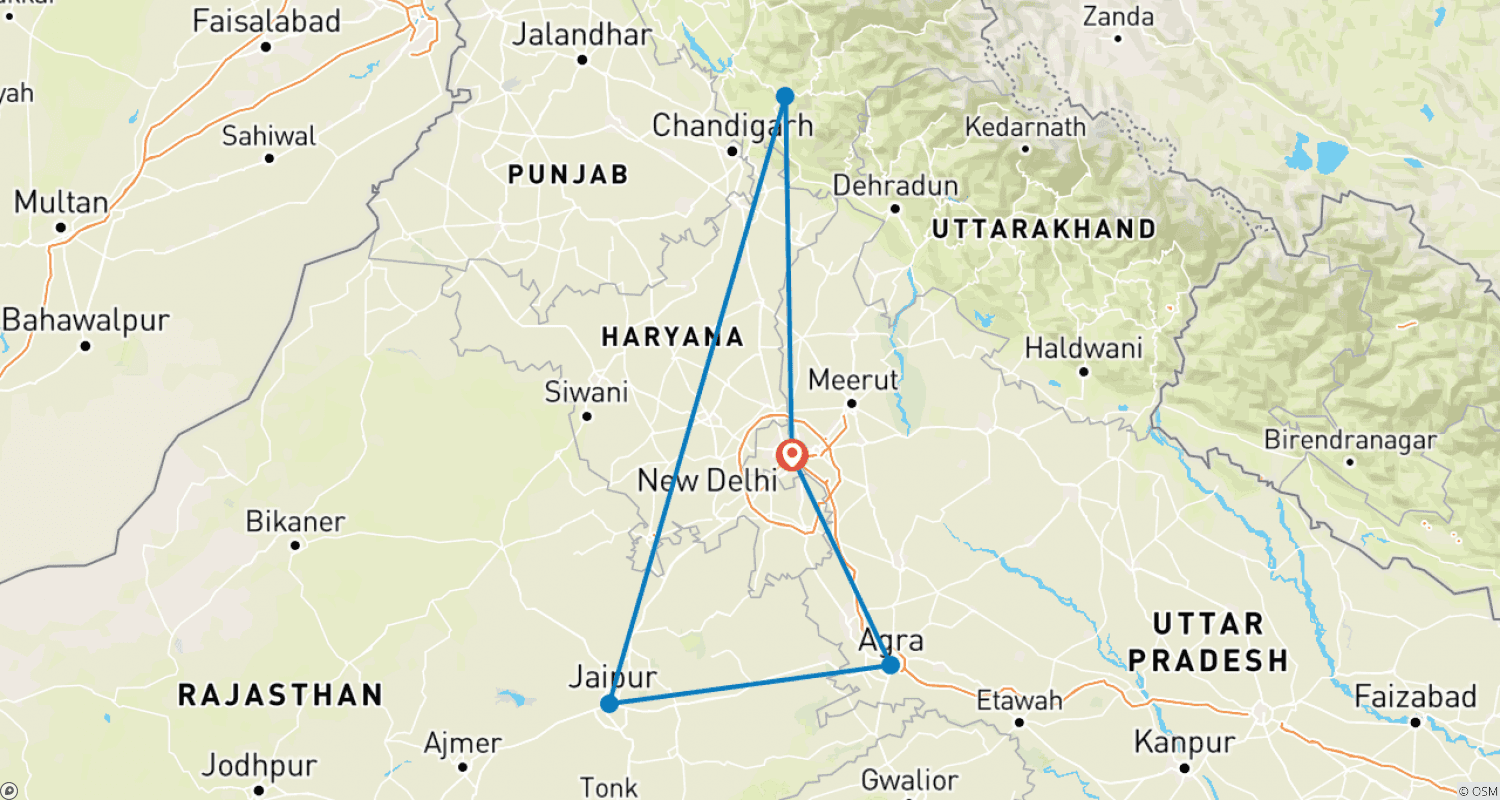 Mapa do percurso de India's Golden Triangle Tour with Shimla  - 10 Days