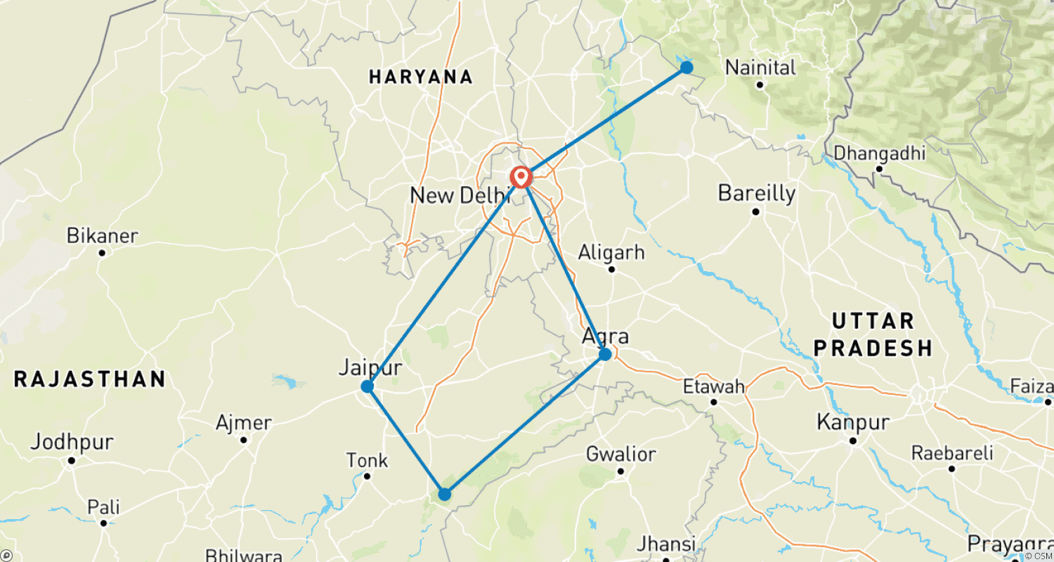 Mapa do percurso de Golden Triangle & Tiger Safari