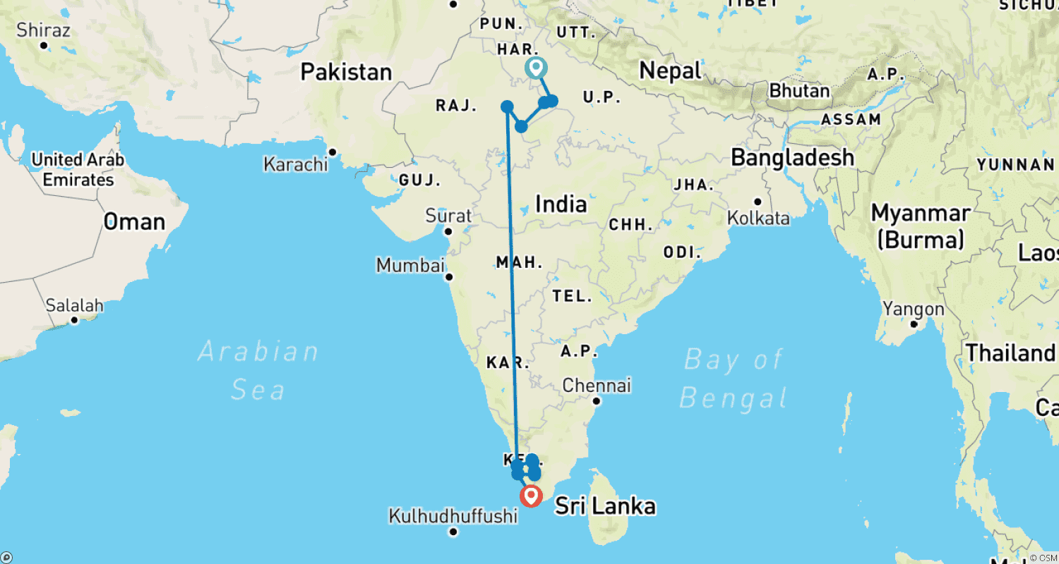 Mapa trasy: Wycieczka krajoznawcza po Indiach