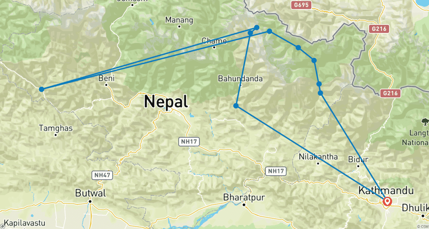 Mapa trasy: 7-dniowy Trek po Obwodzie Manaslu
