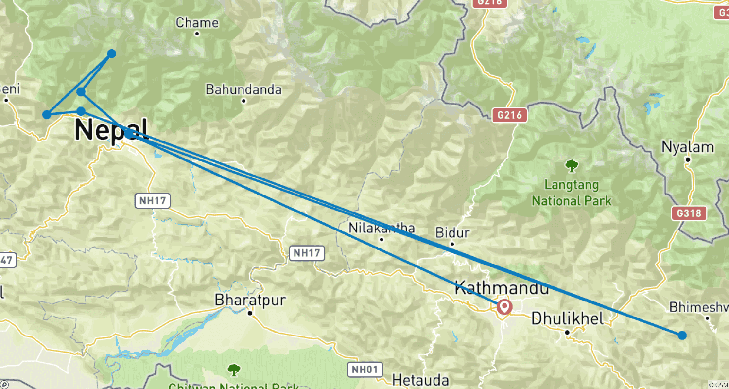 Mapa trasy: Trek do Mardi Himal