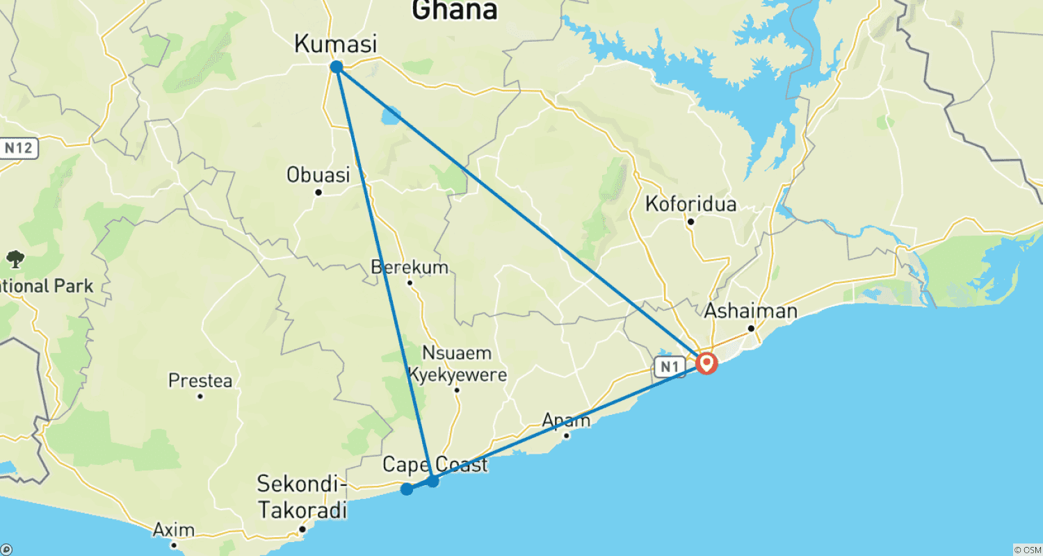 Mapa do percurso de Tour de 9 Dias pela História Negra