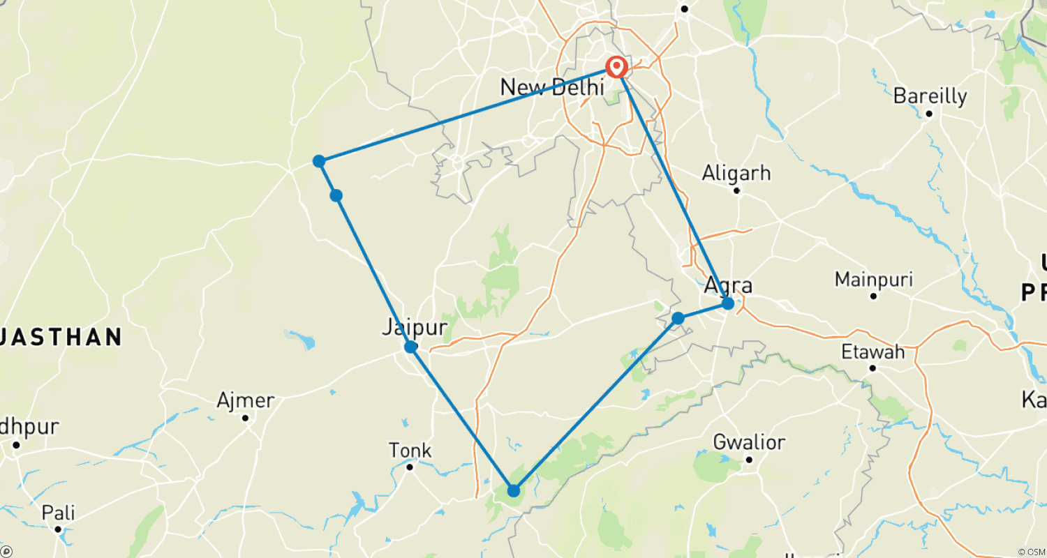 Mapa trasy: Najważniejsze atrakcje Północnych Indii