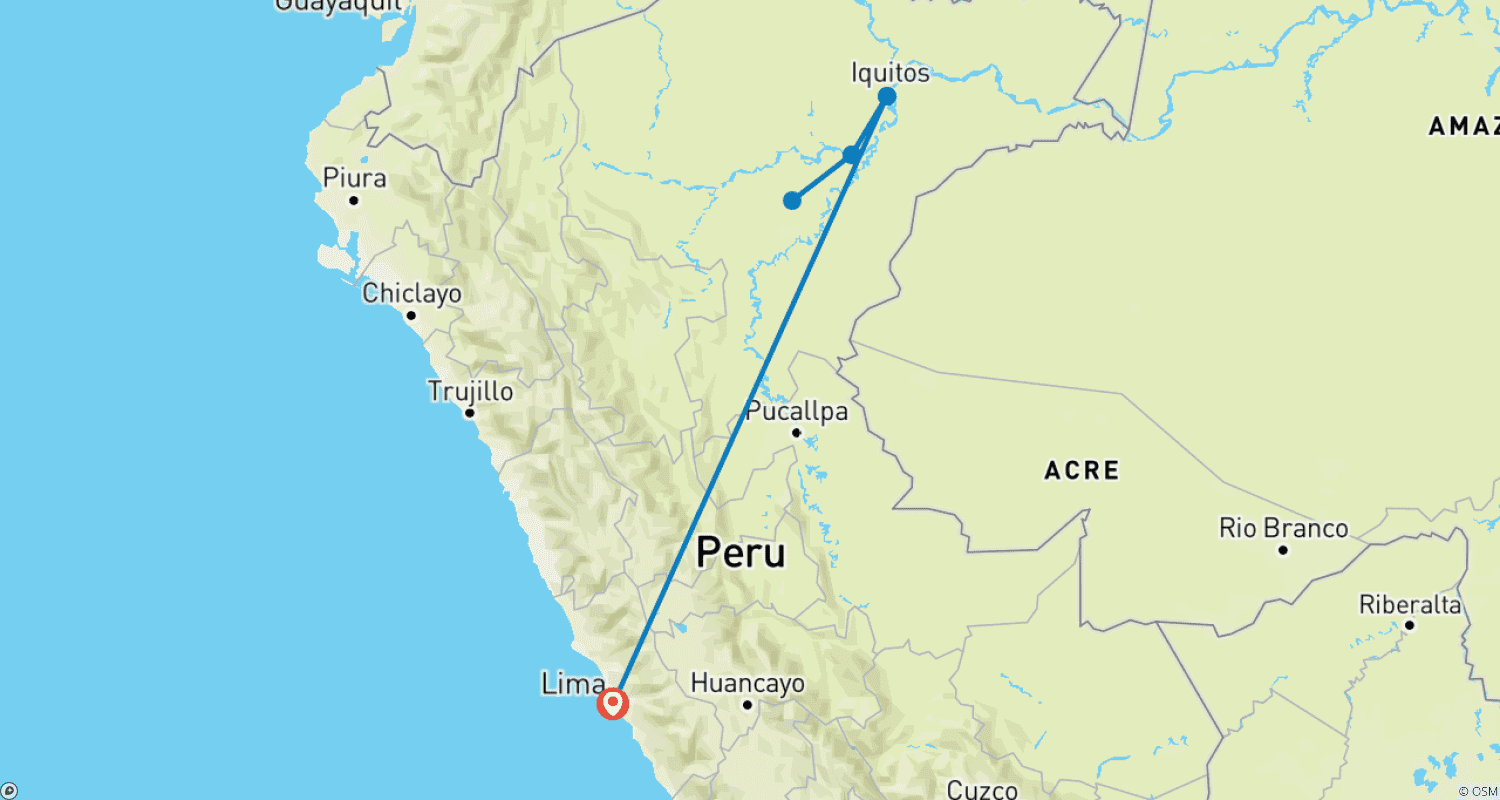Mapa do percurso de Rios e Floresta Amazônica Peruana: Descoberta (2024) (De Lima a Lima, 2024)