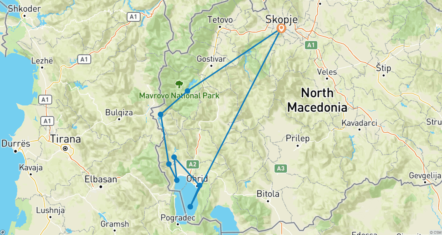 Mapa do percurso de Ciclismo nos passos de Alexandre, o Grande