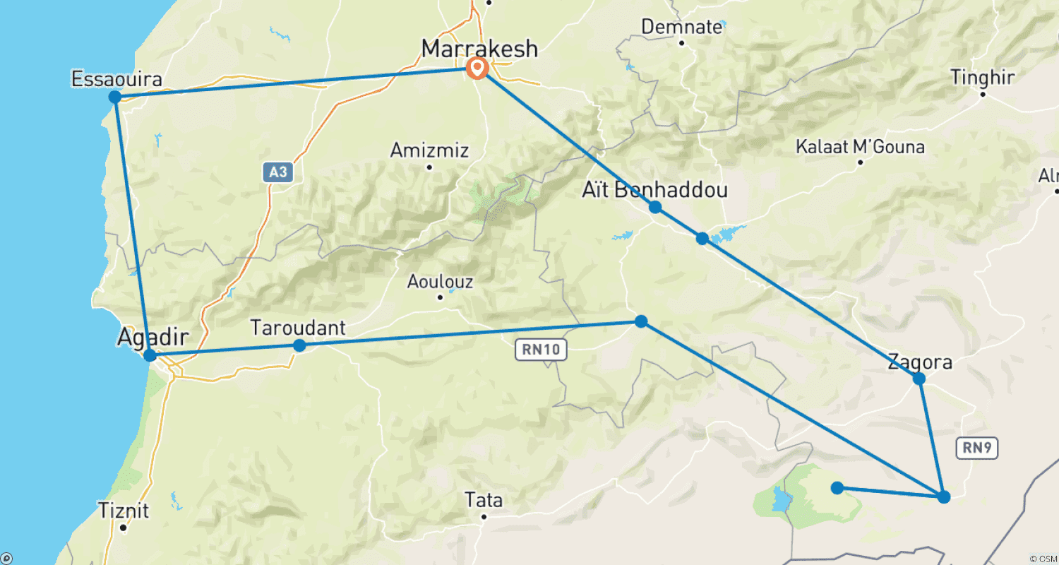 Mapa do percurso de 8 Days Adventure Desert Tour from Marrakech