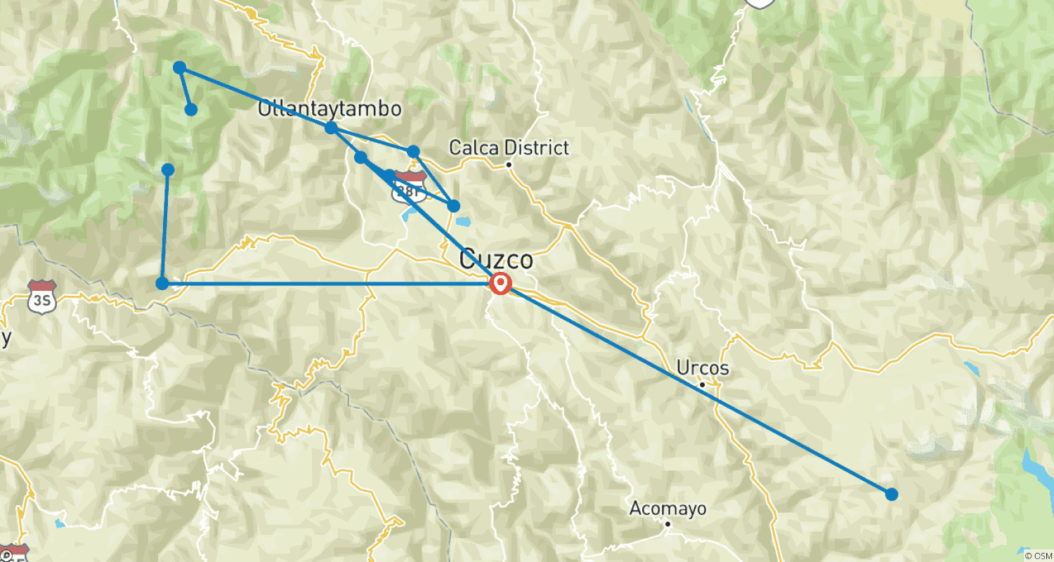 Mapa do percurso de 06 Dias Essenciais em Cusco "As Joias Andinas"