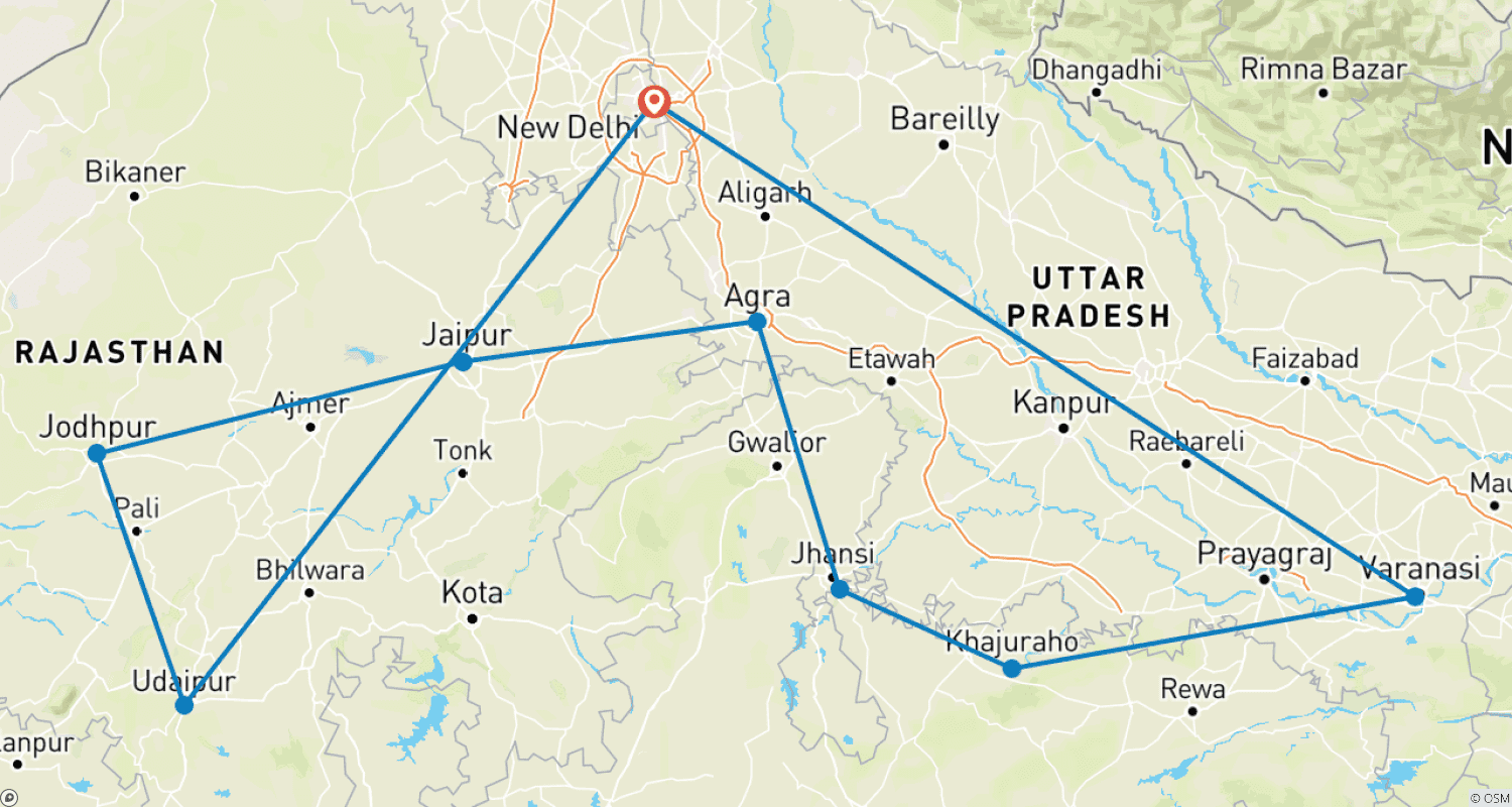 Mapa trasy: Najlepsza wycieczka po Indiach - 13 dni