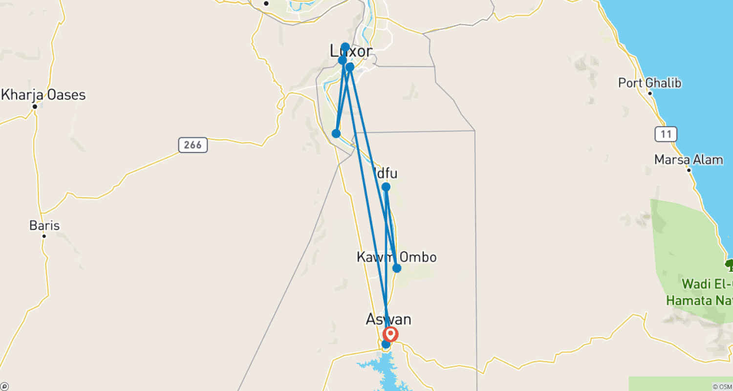 خريطة مسار 4 ليالٍ في رحلة Steigenberger Regency النيلية من الأقصر