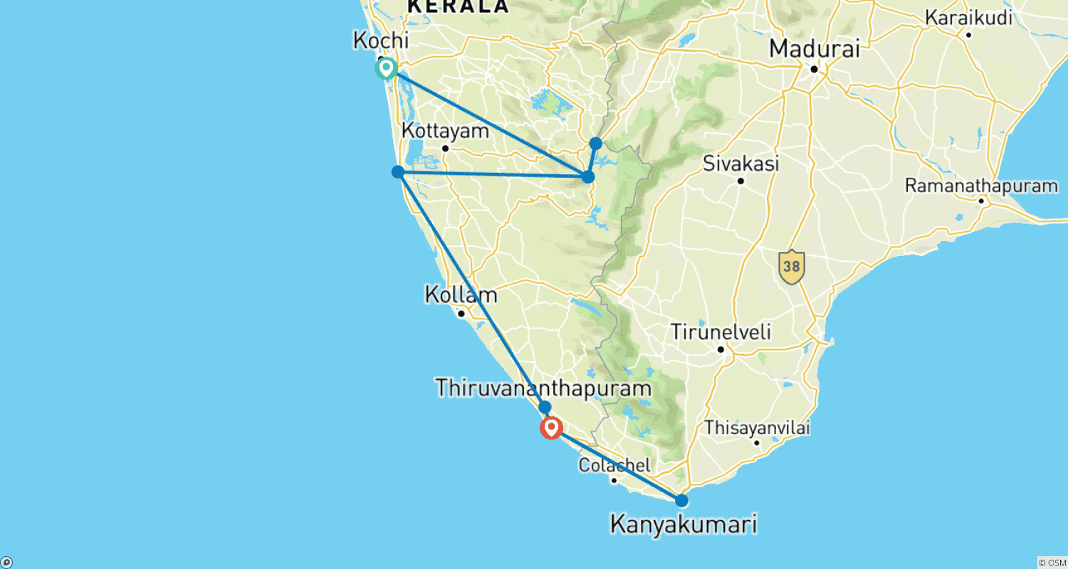 Mapa trasy: Kraina Przypraw Kerala