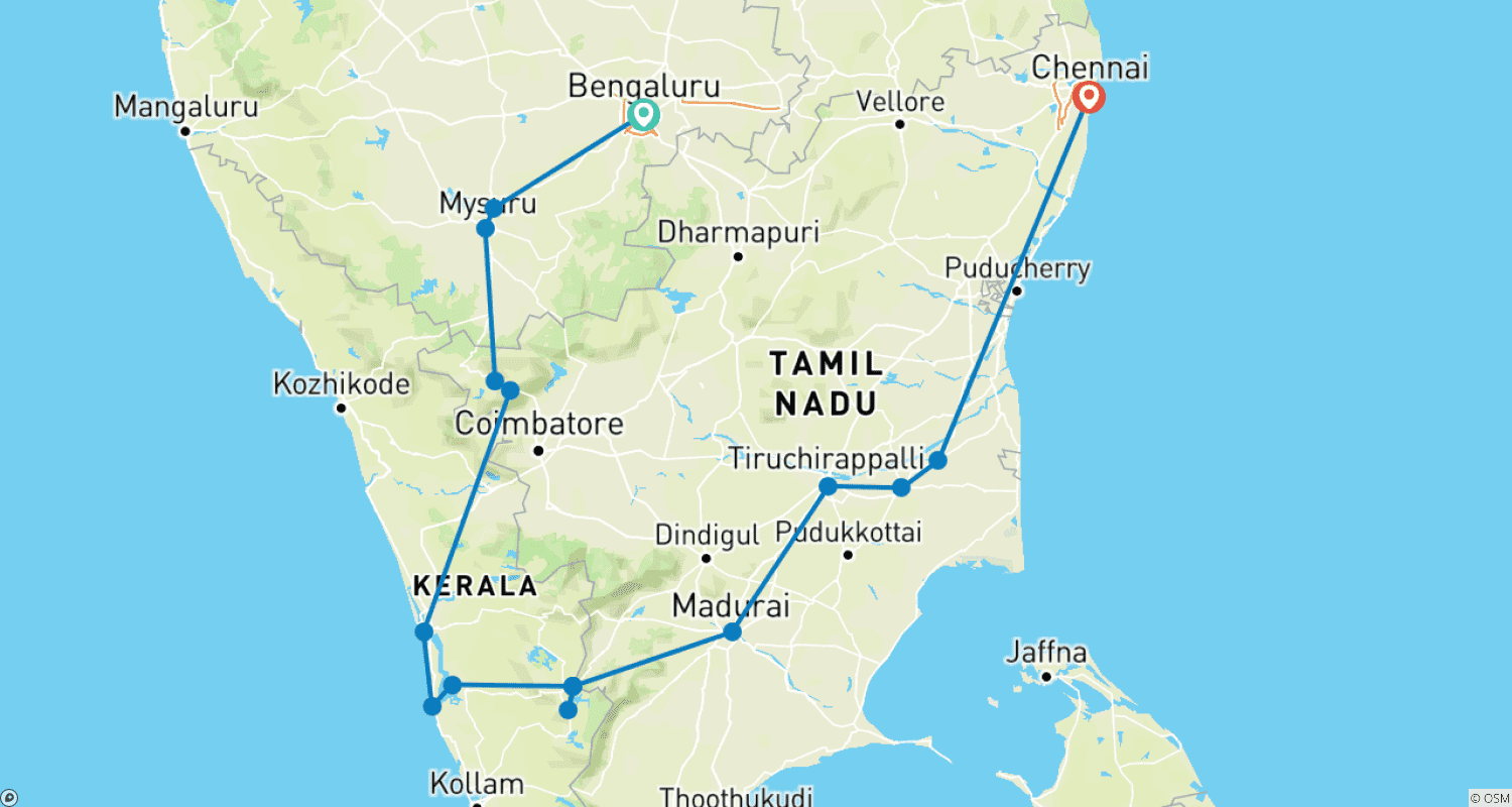 Mapa trasy: Wielka podróż po południowych Indiach