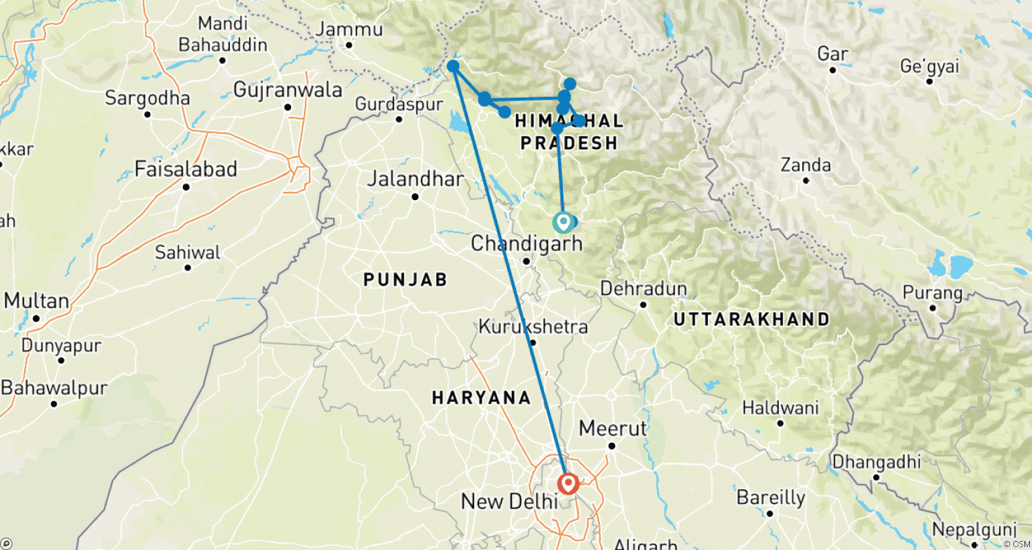 Mapa trasy: Kompletna wycieczka po Himachal