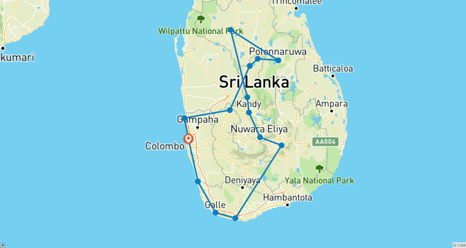 خريطة مسار Sri Lanka 09 Days Tour Package