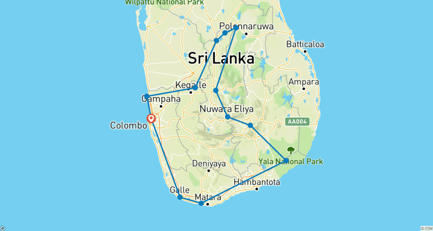 خريطة مسار Sri Lanka 11 Days Trip Package