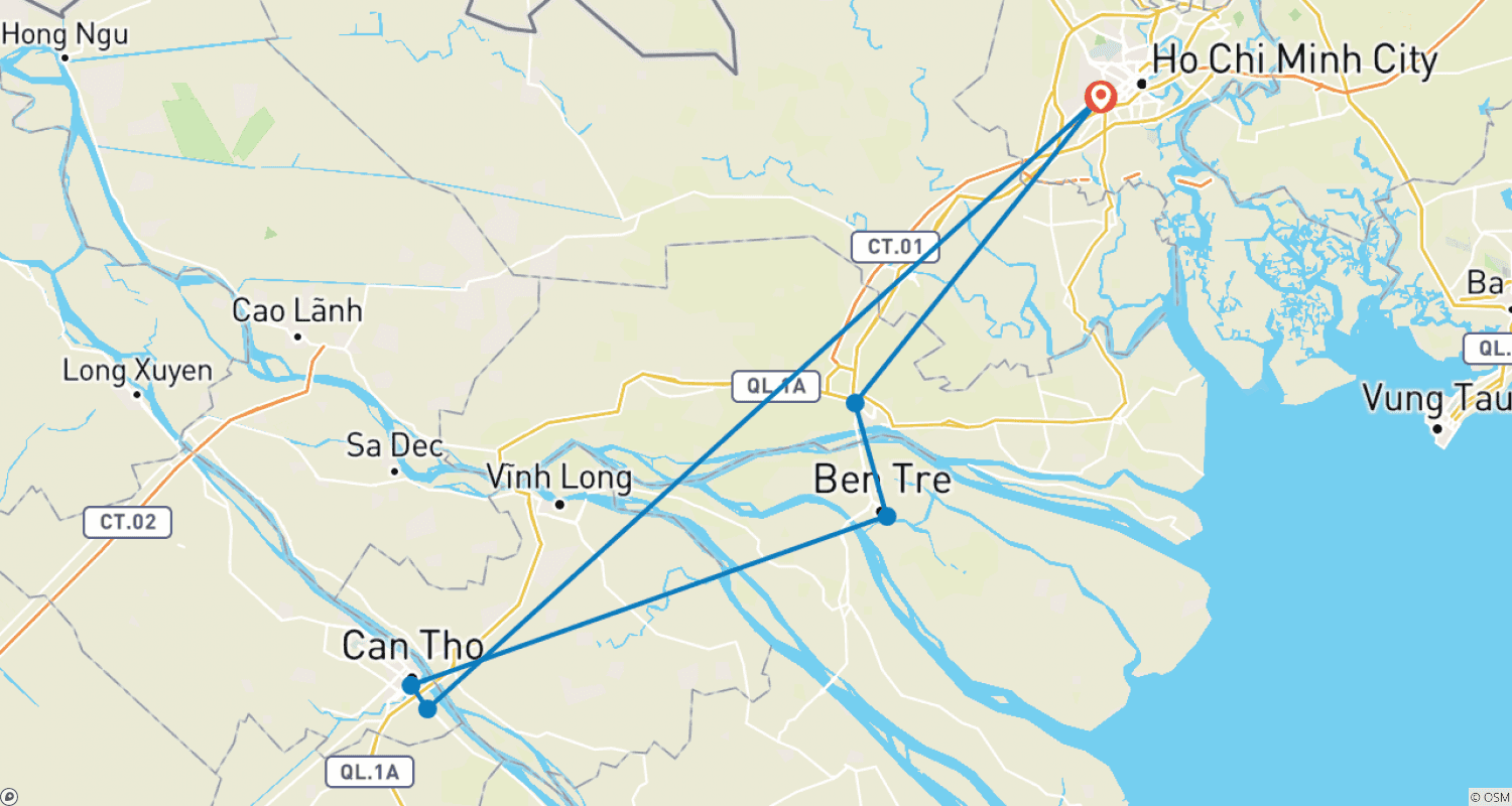 خريطة مسار Budget Mekong Delta Group Tour with Floating Market