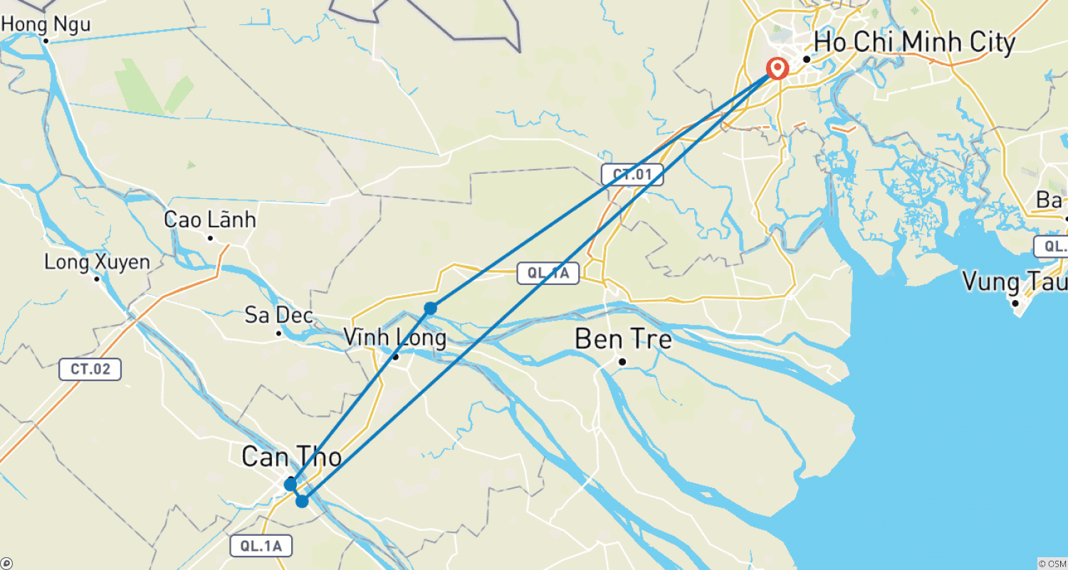 Mapa do percurso de Cai Be - Can Tho Private Tour 2-Day