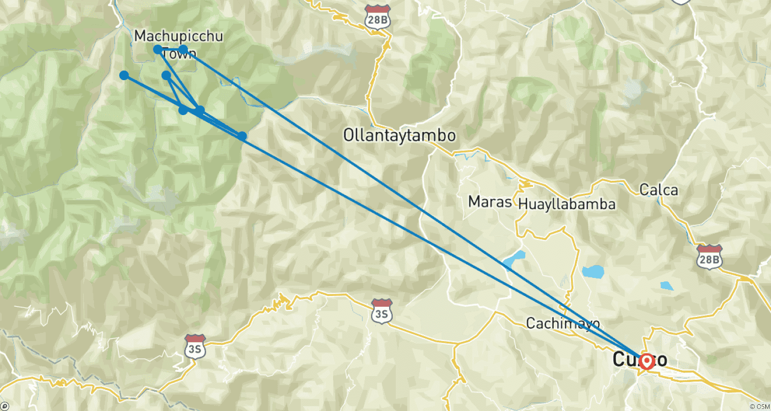 Mapa do percurso de Trilha Inca Clássica para Machu Picchu 4 dias