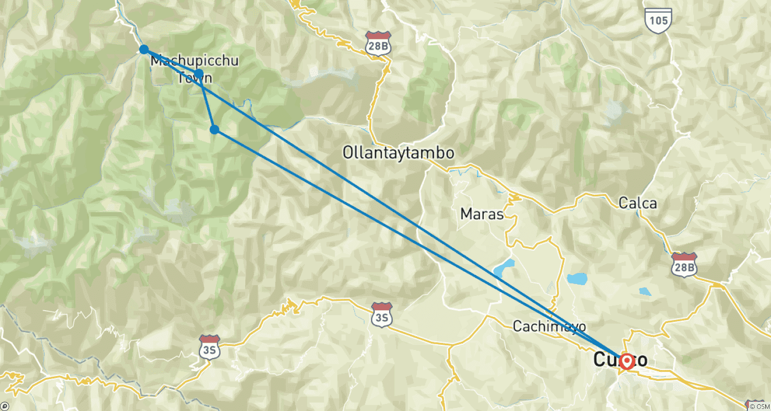 خريطة مسار Machu Picchu بالسيارة 2 أيام - اقتصادي من Cusco