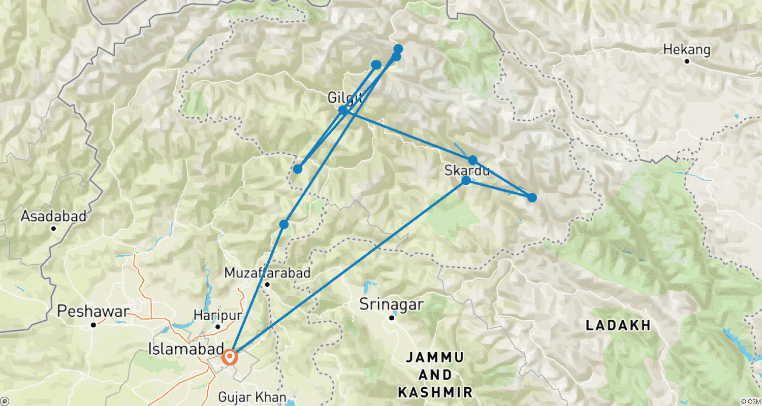 Mapa do percurso de Experiência de Outono em Skardu e Hunza