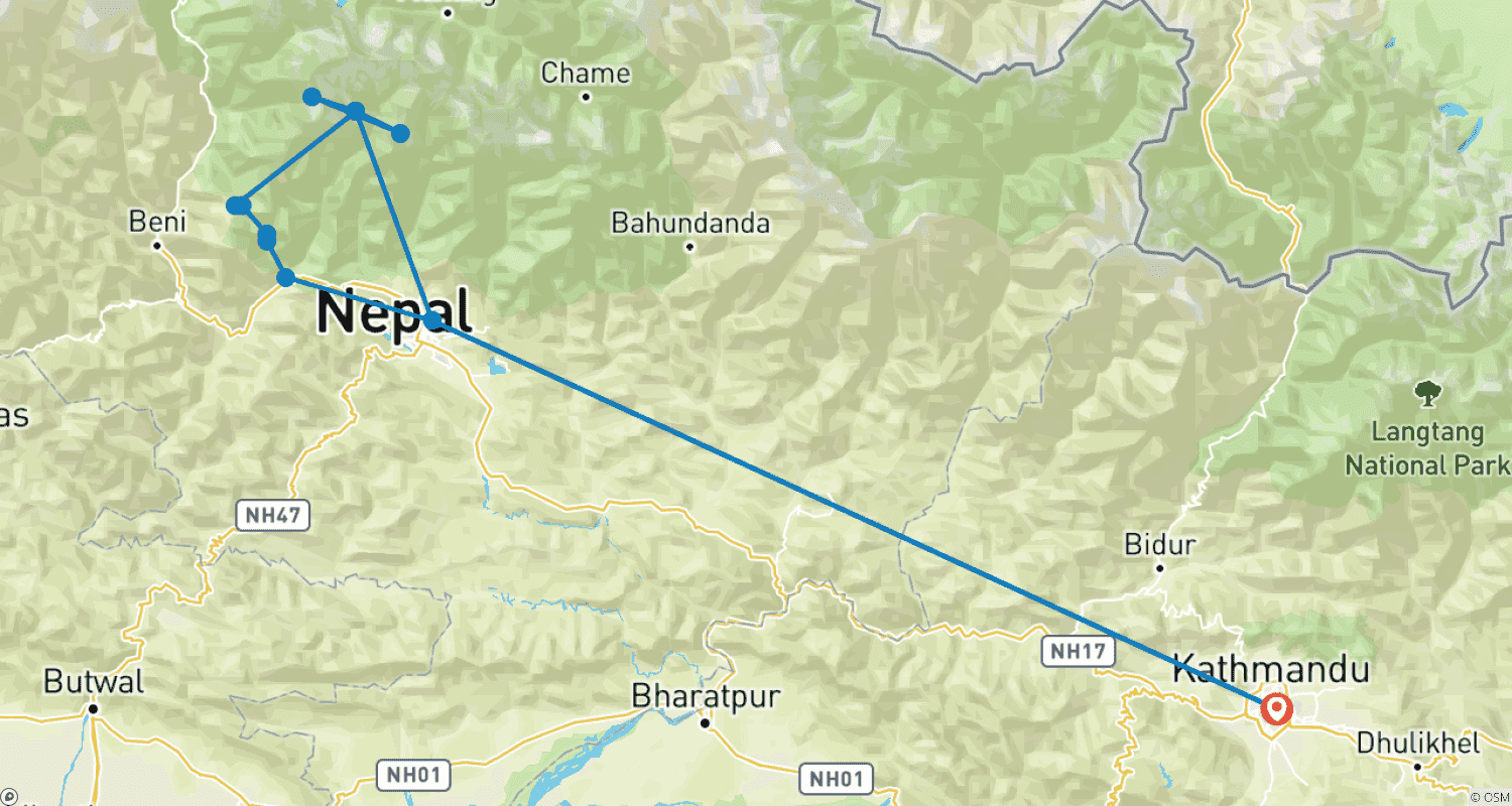 Mapa trasy: Trekking do Annapurna Base Camp z powrotem helikopterem