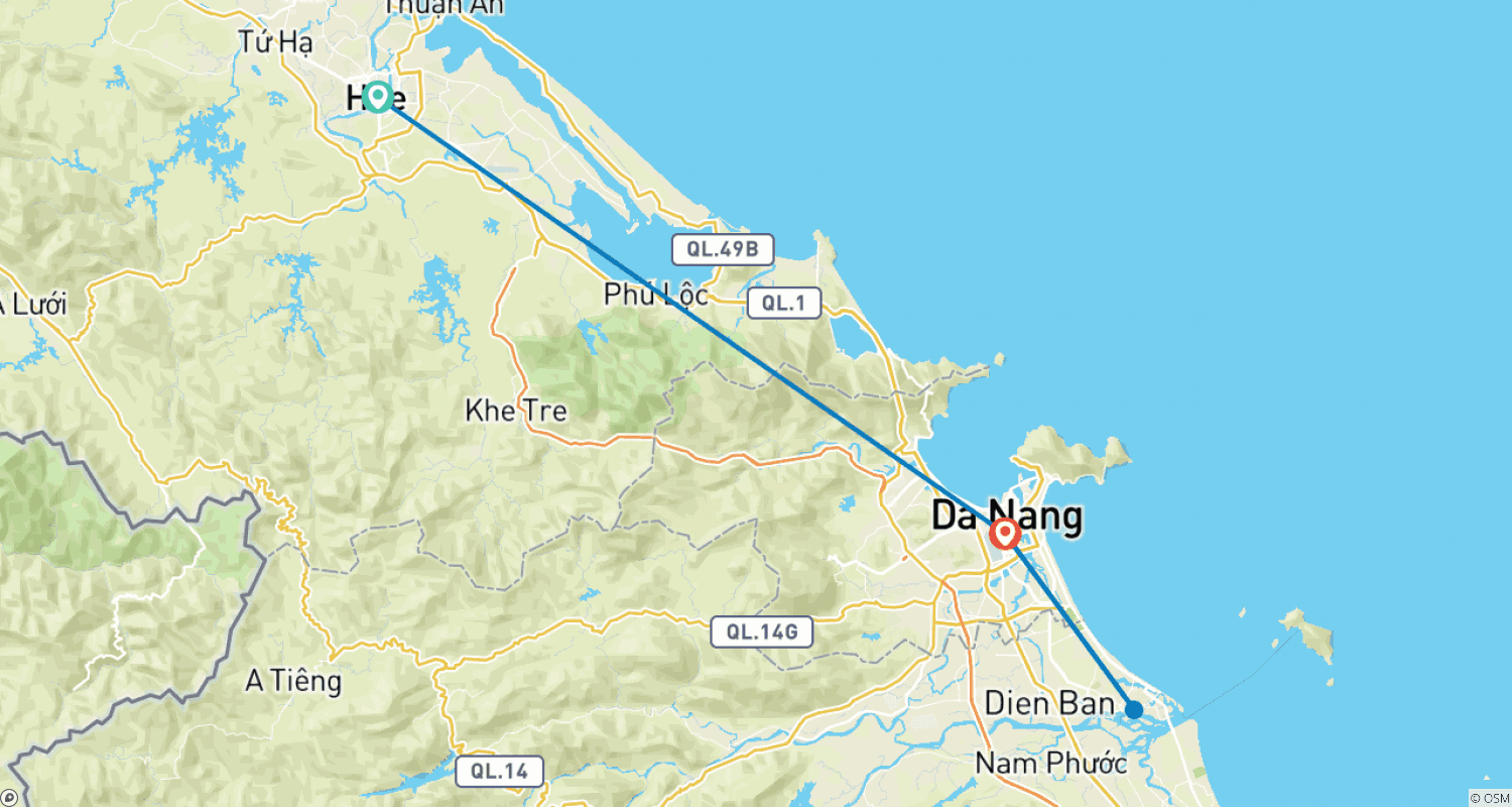 ベトナム中部海岸の彩り豊かな旅のルートマップ