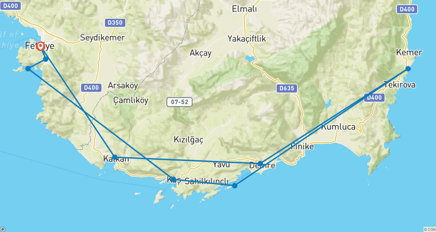 خريطة مسار Turquoise Blue - Fethiye/Kekova/Fethiye