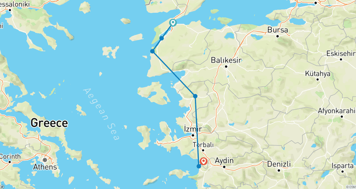 Mapa do percurso de Trooper Tour - Istambul a Éfeso 3 Dias