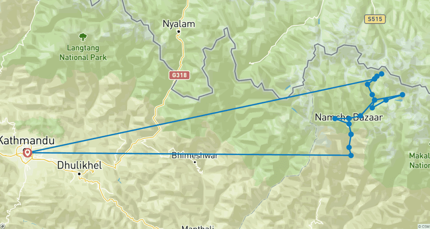 Mapa trasy: Trekking do Bazy pod Everestem z powrotem helikopterem