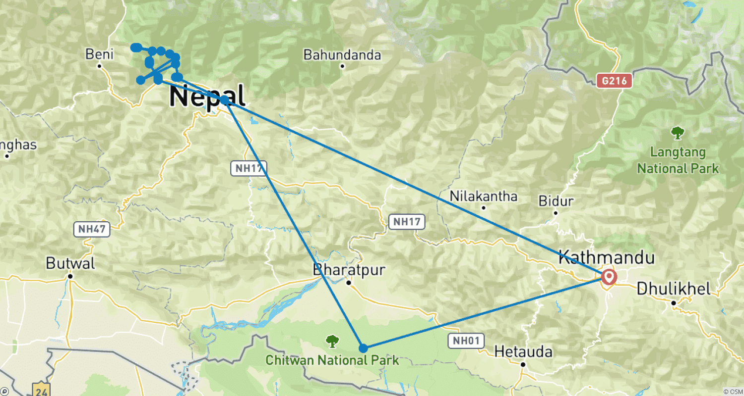 Mapa trasy: Mysterious Nepal - 13 Days