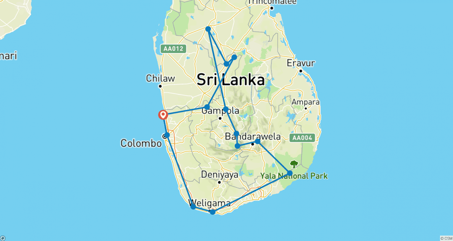 Mapa trasy: Prawdziwa Esencja Sri Lanki - 10-dniowa wycieczka