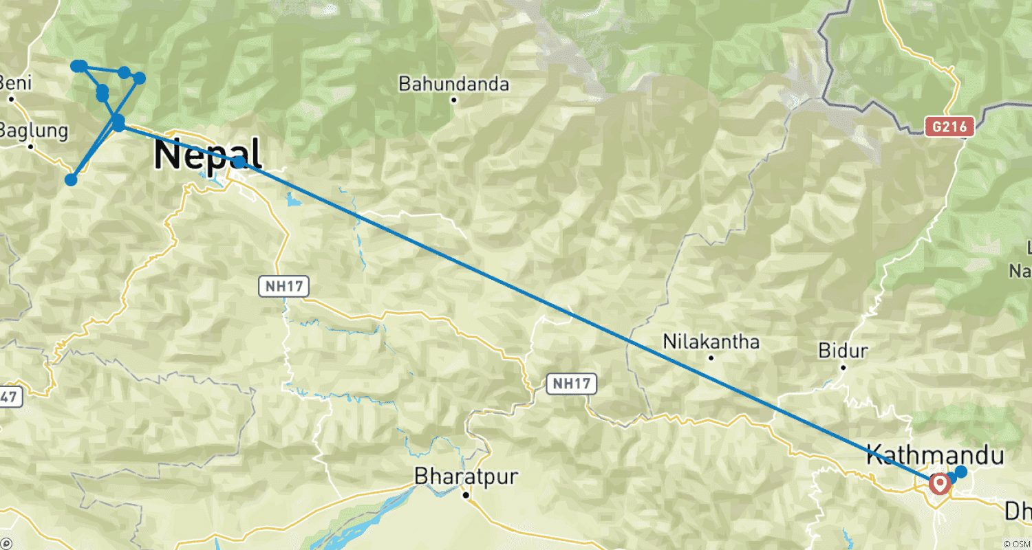 Mapa do percurso de Trekking Ghorepani Poon Hill - 10 Dias