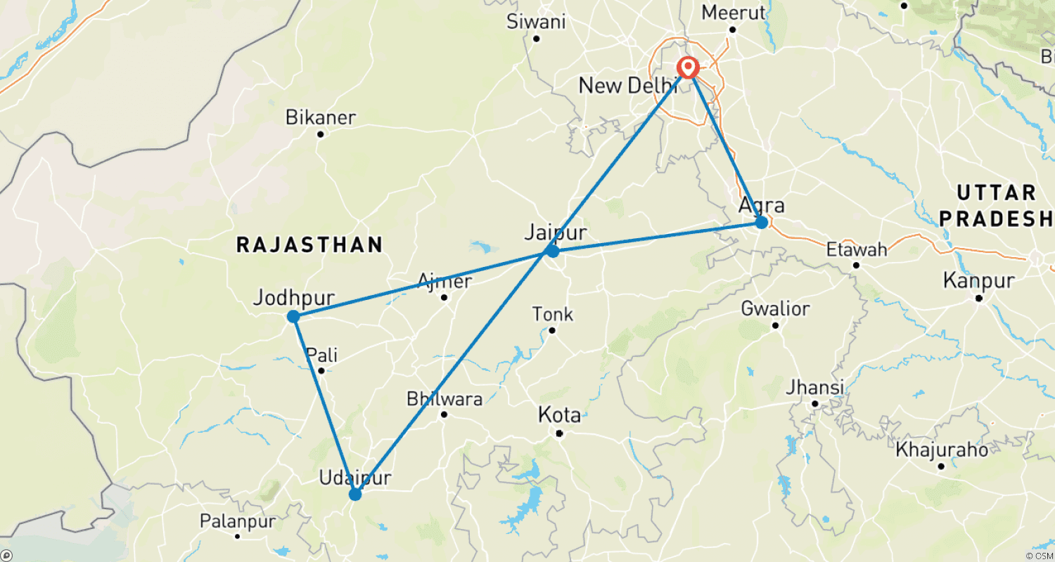 Mapa do percurso de Luxury Golden Triangle With Udaipur - 9 days