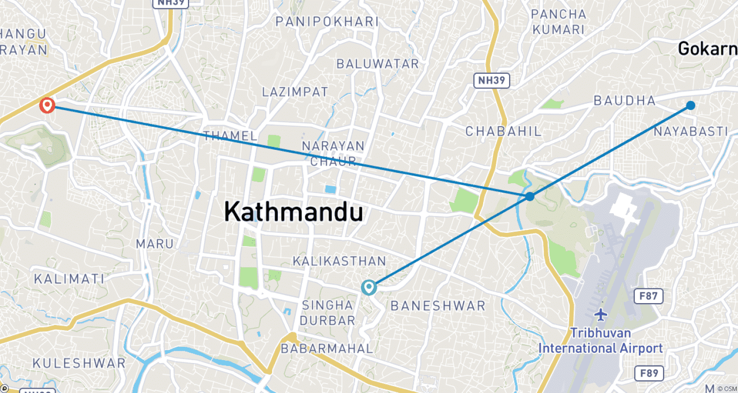 Mapa trasy: Prywatne wycieczki po zabytkach Kathmandu