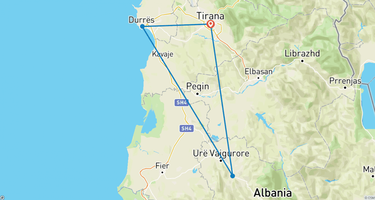 Mapa trasy: Private Tour of Berat and Durres from Tirana
