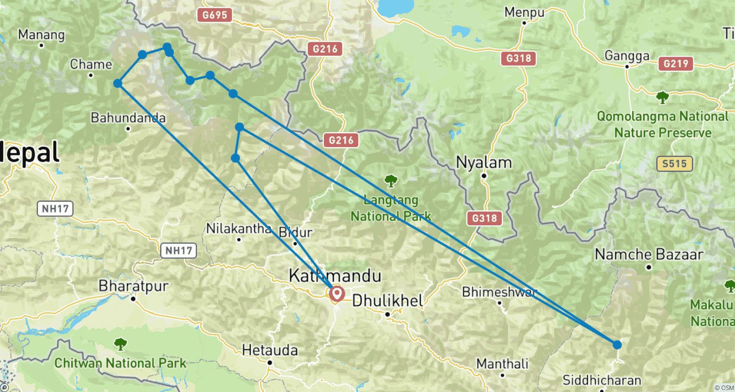 Mapa trasy: Trek wokół Manaslu - 9 dni