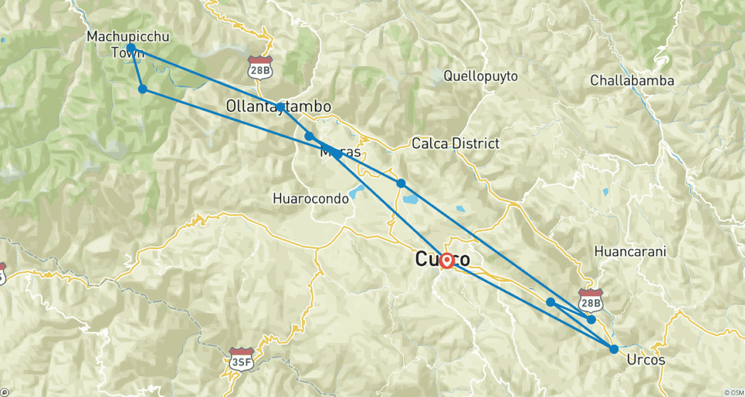 Mapa trasy: 6-dniowa wycieczka z Machu Picchu i Cusco „Smak Peru”