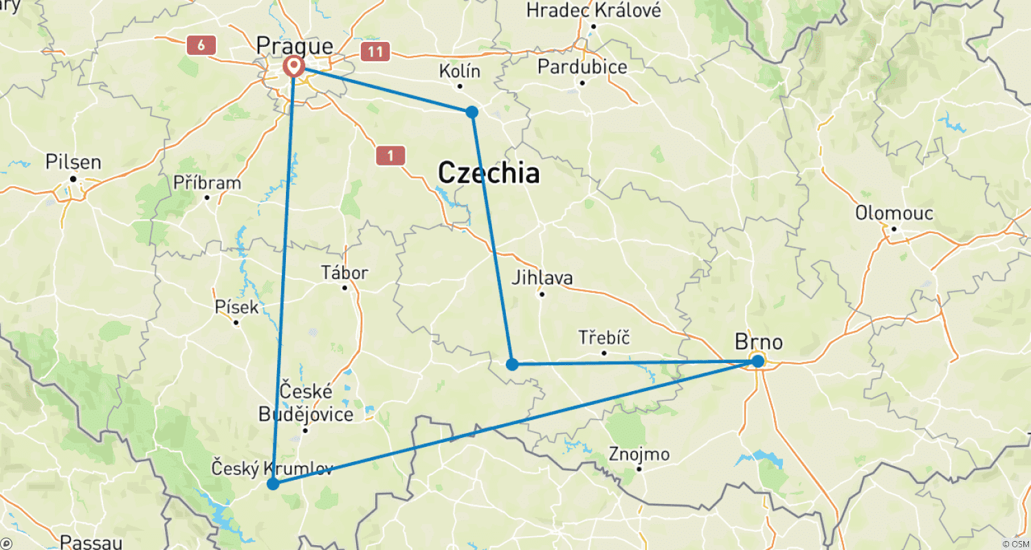 Mapa trasy: Najlepsze z Czech – Dziedzictwo UNESCO: tygodniowa wycieczka po Czechach