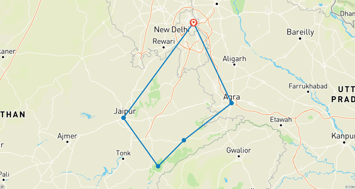 Mapa trasy: Klasyczny Złoty Trójkąt i Tygrysy