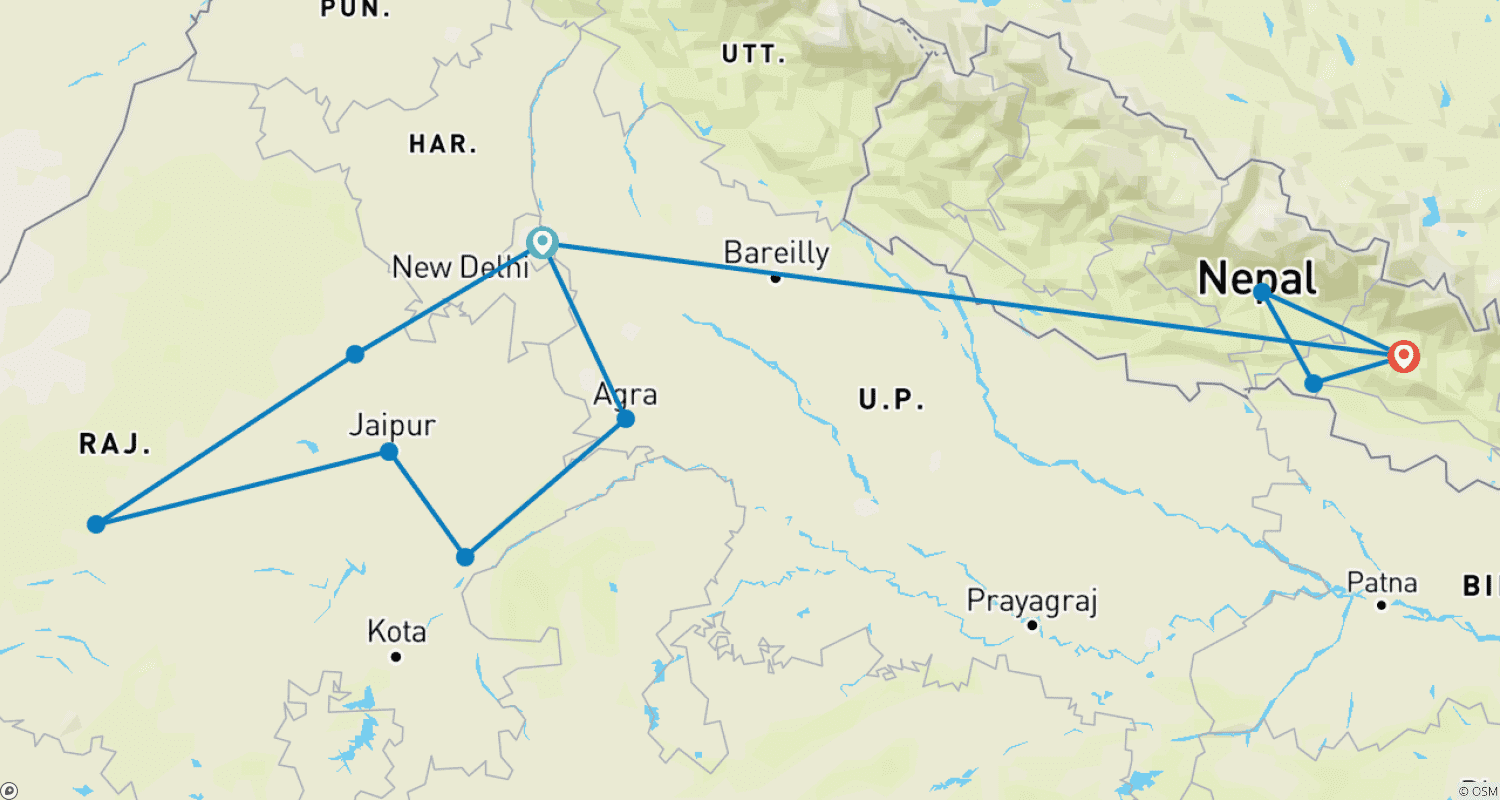 Mapa trasy: Luxury India & Nepal