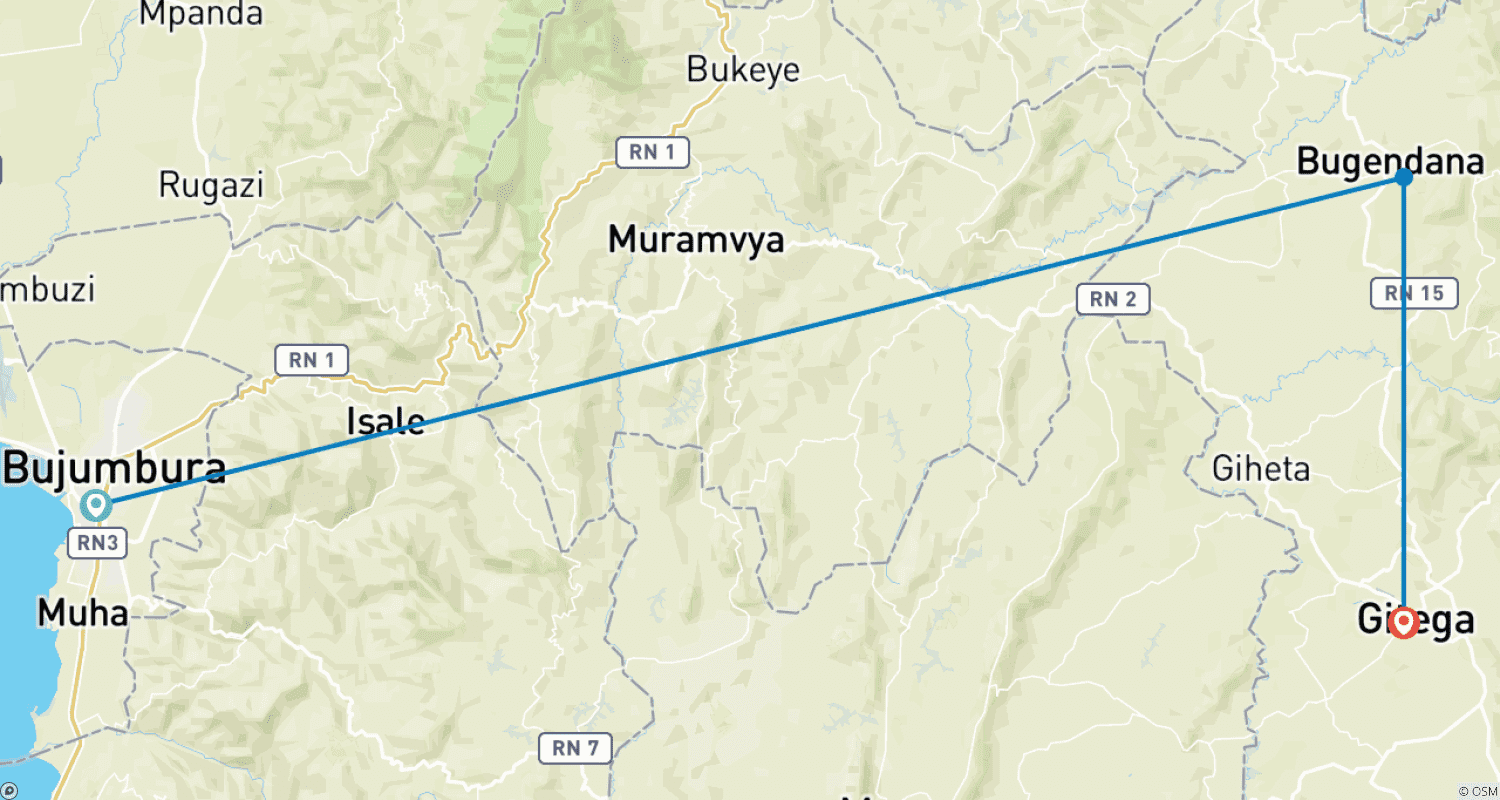 Mapa do percurso de Safari de Aventura no Burundi: 7 Dias e 6 Noites (Conforto)