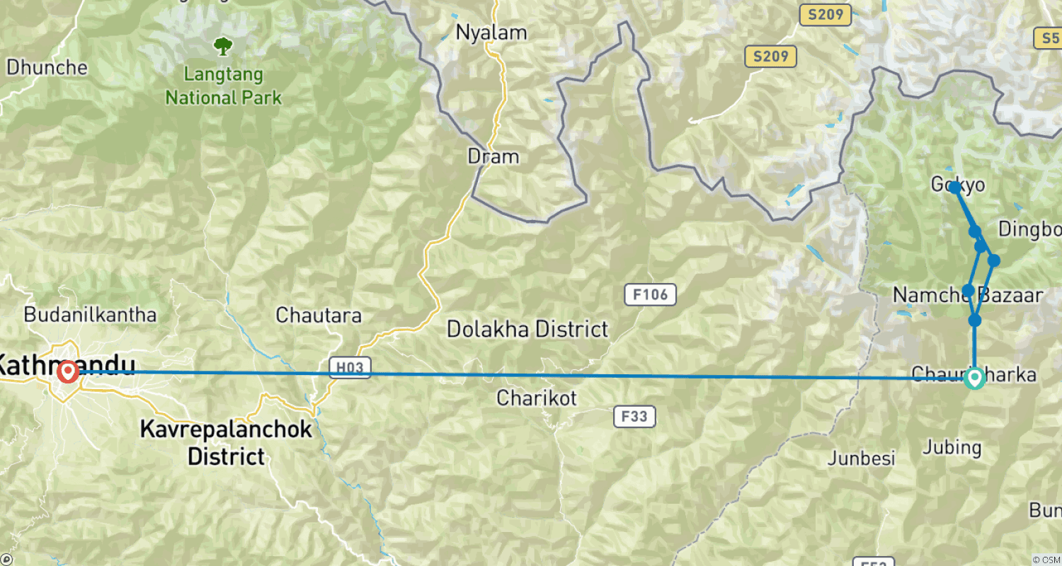 Mapa trasy: Trekking nad jeziorem Gokyo - Cuda Himalajów