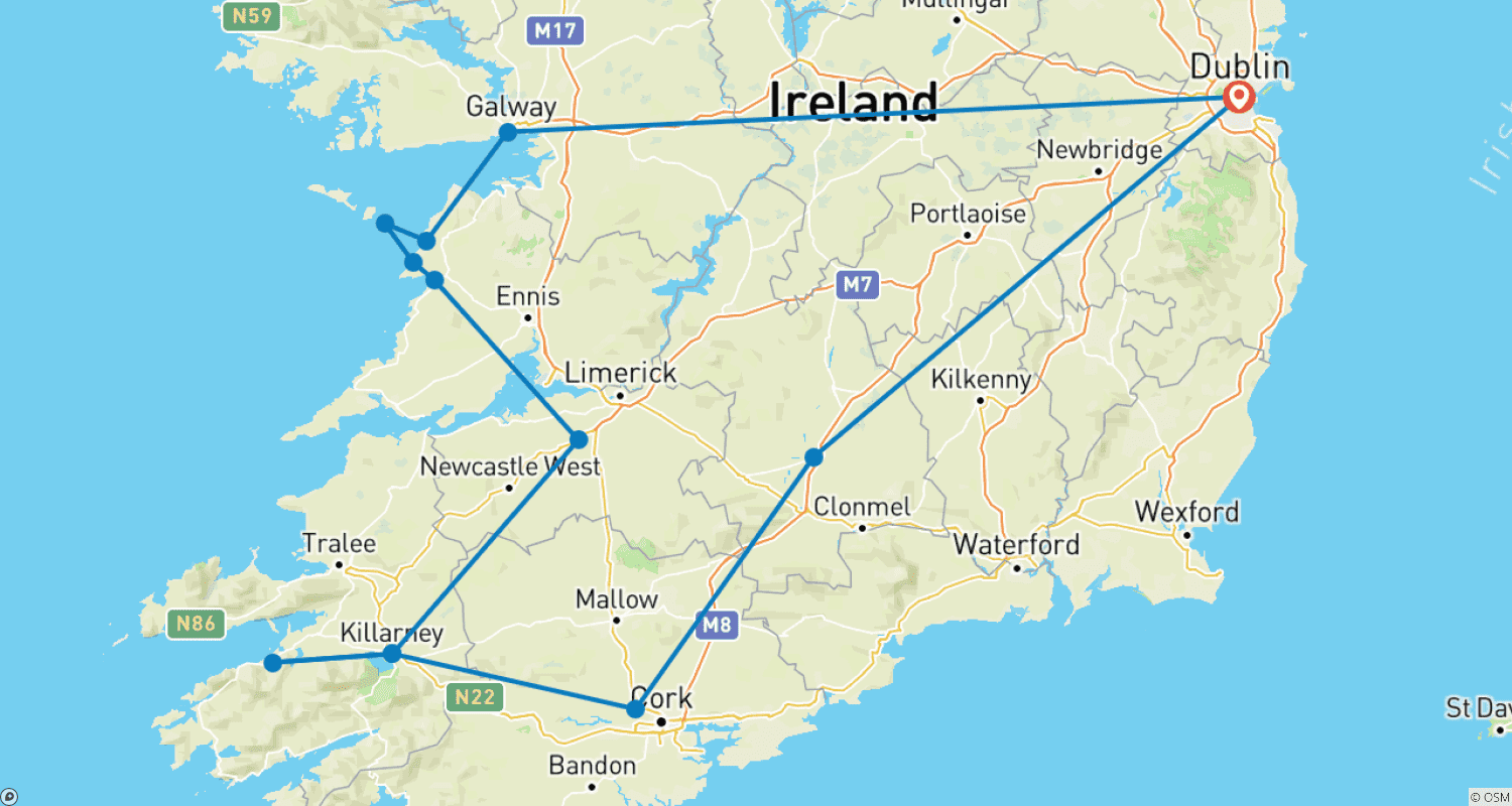 アイルランド西部を満喫のルートマップ