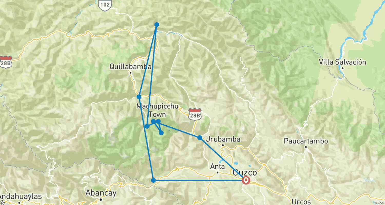 خريطة مسار رحلة Salkantay لمدة 5 أيام إلى ماتشو بيتشو مع تجربة Glamping Sky Lodge Dome والقهوة (خدمة جماعية)