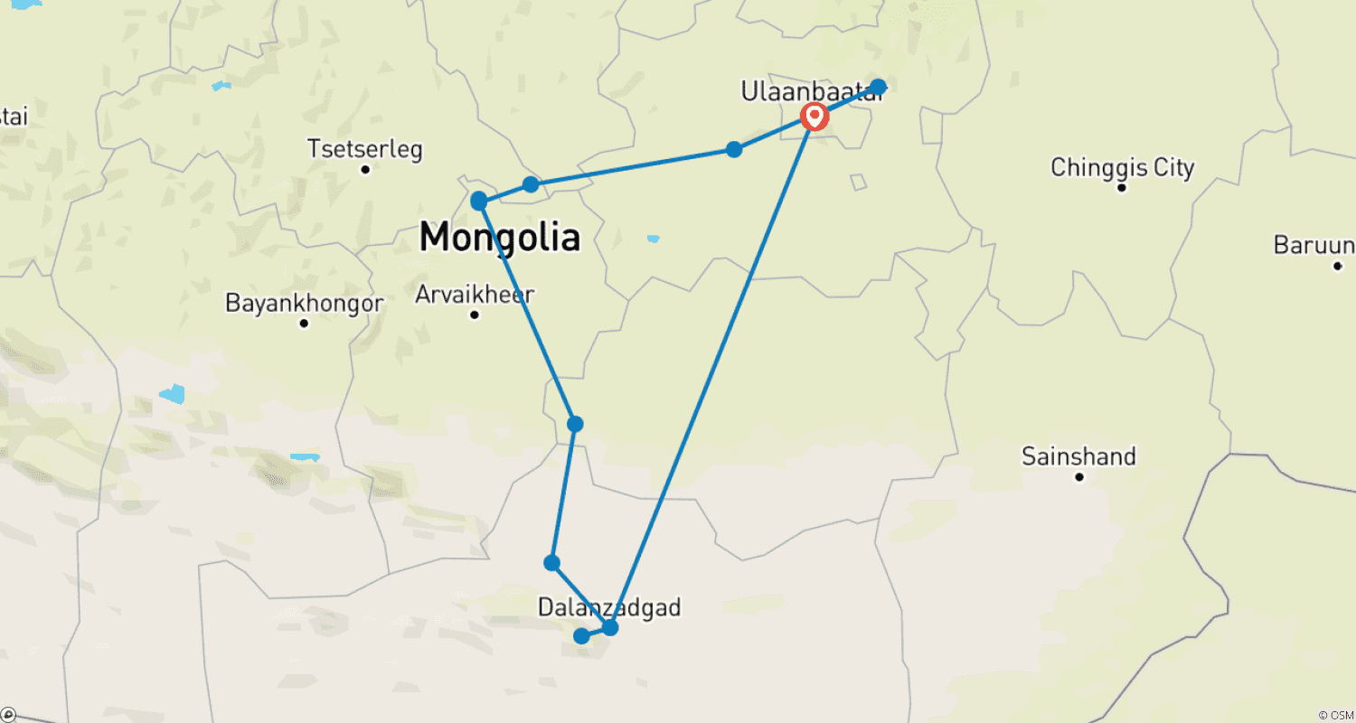 Mapa trasy: Szyta na miarę 10-dniowa luksusowa wycieczka po Mongolii, prywatny przewodnik i kierowca