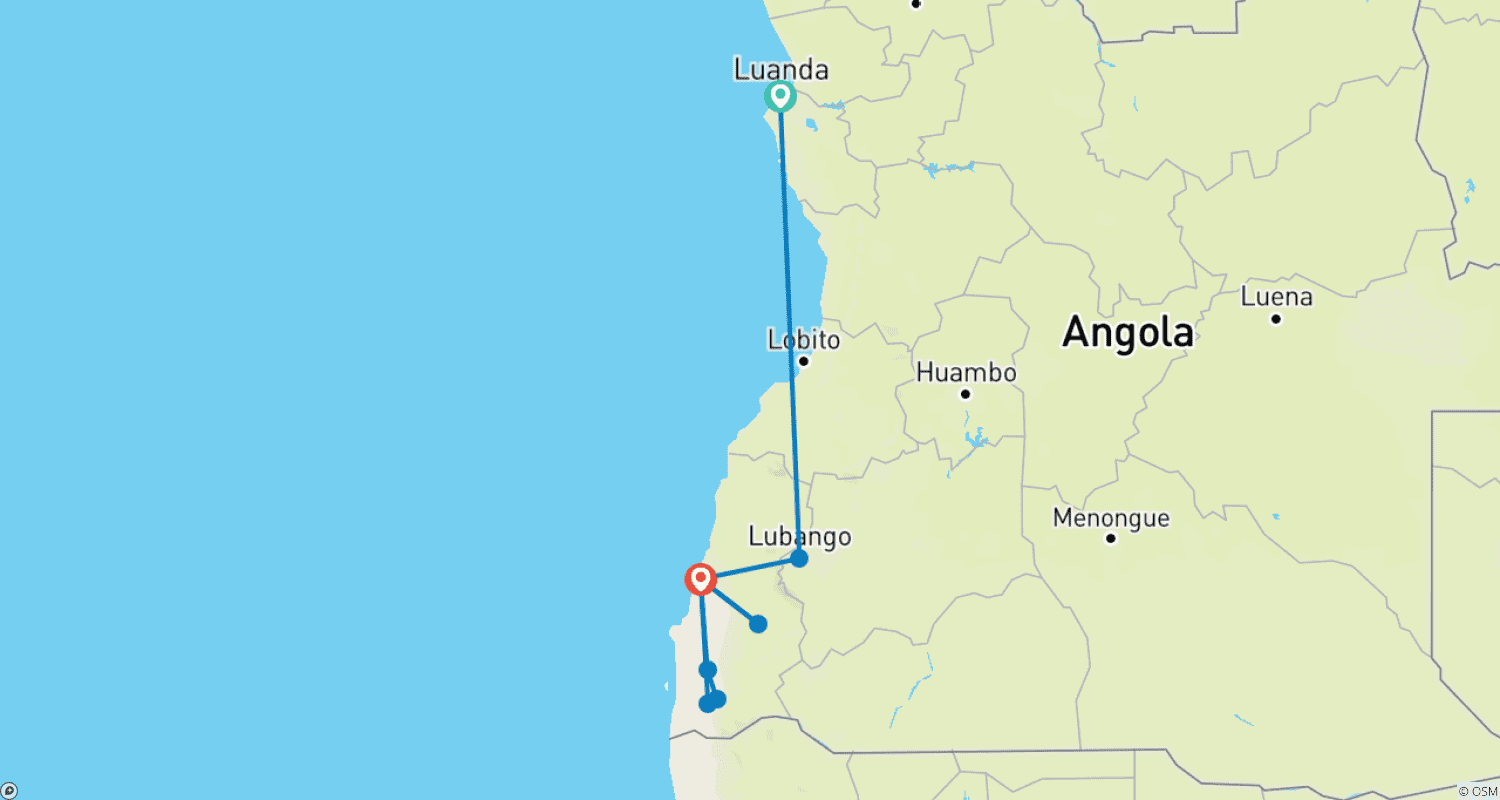 خريطة مسار Southern Angola Adventure Safari 8Days/ 7Nights (Comfort)