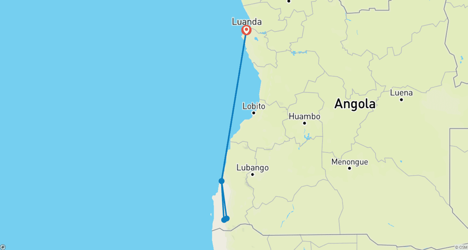 Mapa do percurso de South Angola Experience 4D/3N (Comfort)