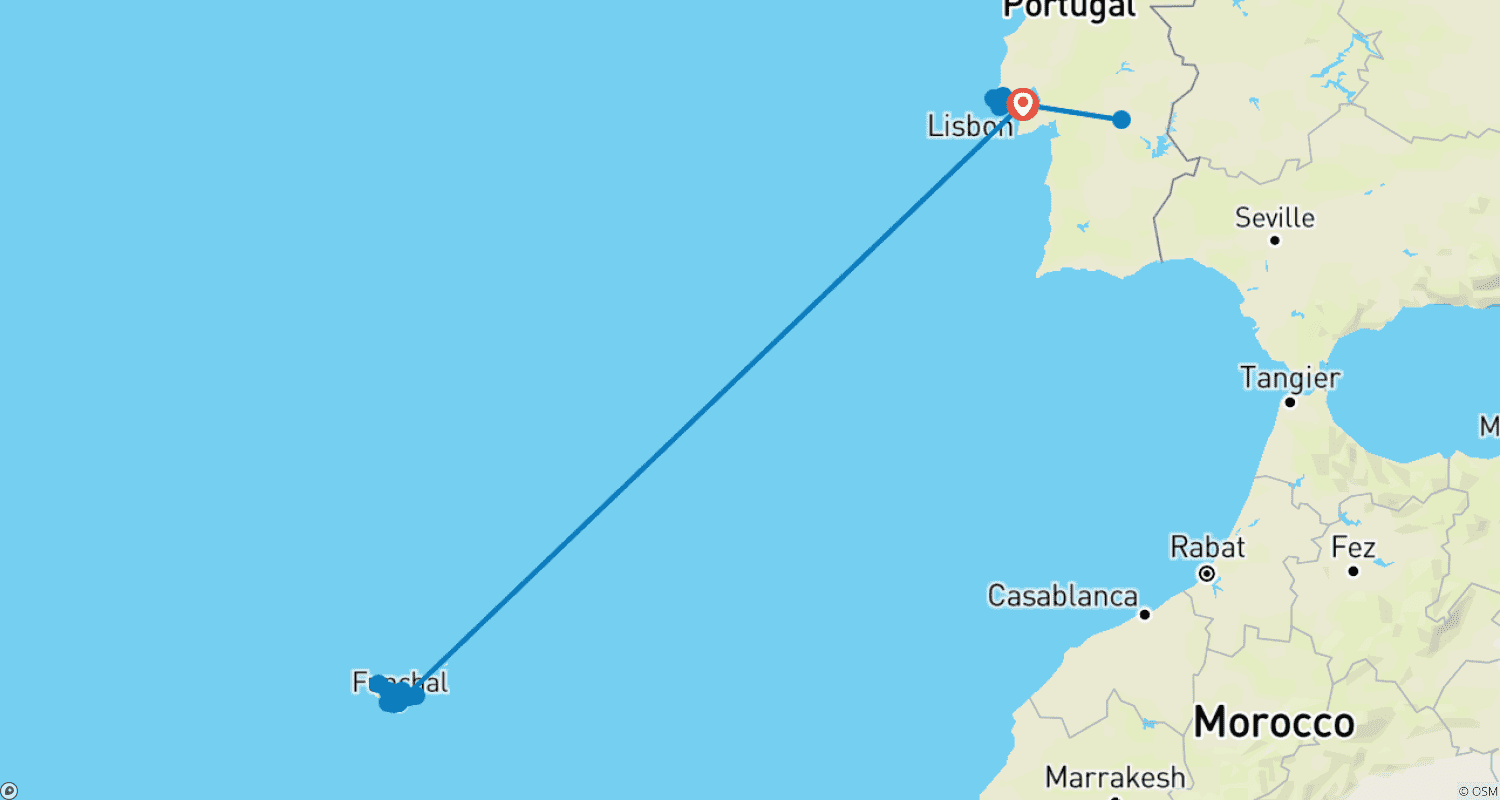 Mapa do percurso de O Melhor de Lisboa e Madeira: A Pérola do Atlântico